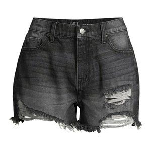 NWT Black Faded High Rise Destructed Mom Shorts 15